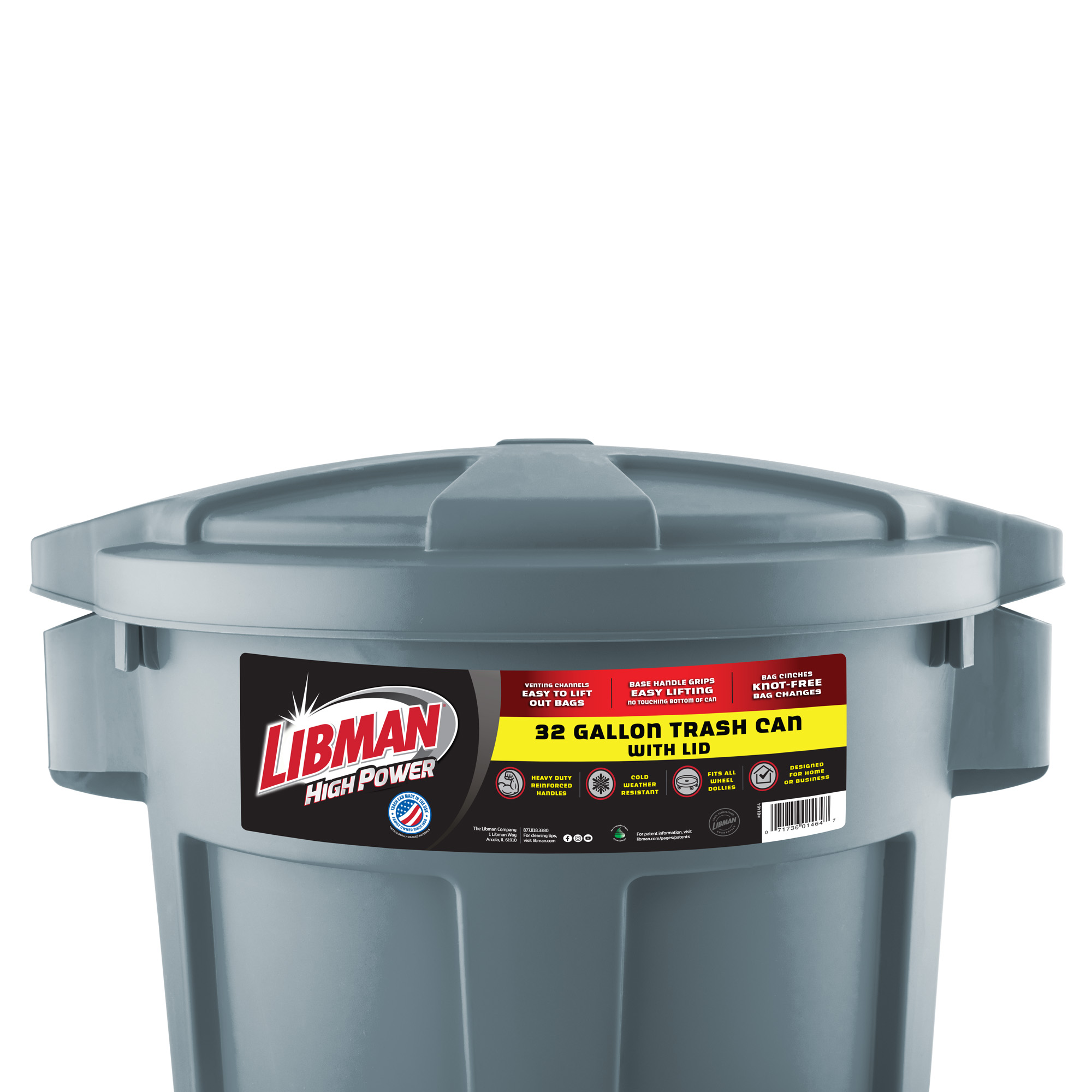 1464 32-Gallon Trash Can with Lid (Grey) | Libman